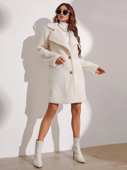 Chic SHEIN Frenchy Teddy Coat with Lapel Neck - Perfect for Cozy Elegance!