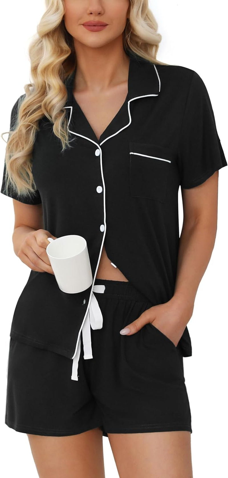 Cozy Short Sleeve Women's Pajama Set - Soft Button Down Sleepwear with Shorts (S-XXL)