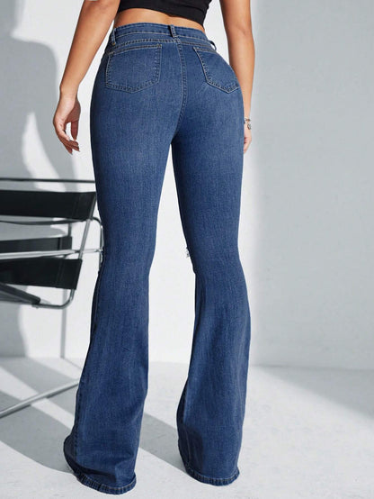 SHEIN SXY High Waist Ripped Flare Leg Jeans