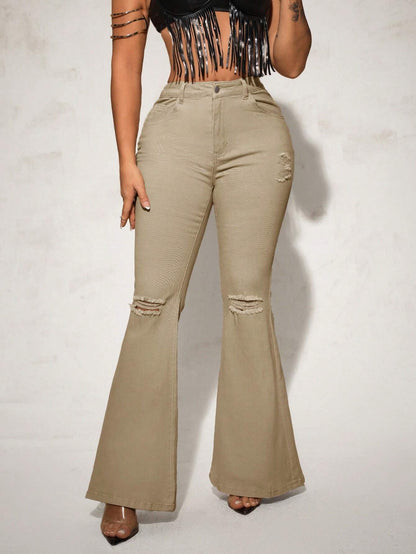 SHEIN SXY High Waist Ripped Flare Leg Jeans