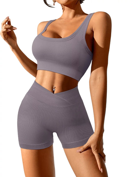 Seamless Women’s 2-Piece Workout Set - Butt Lifting Shorts & Crop Tank Top for Gym & Yoga