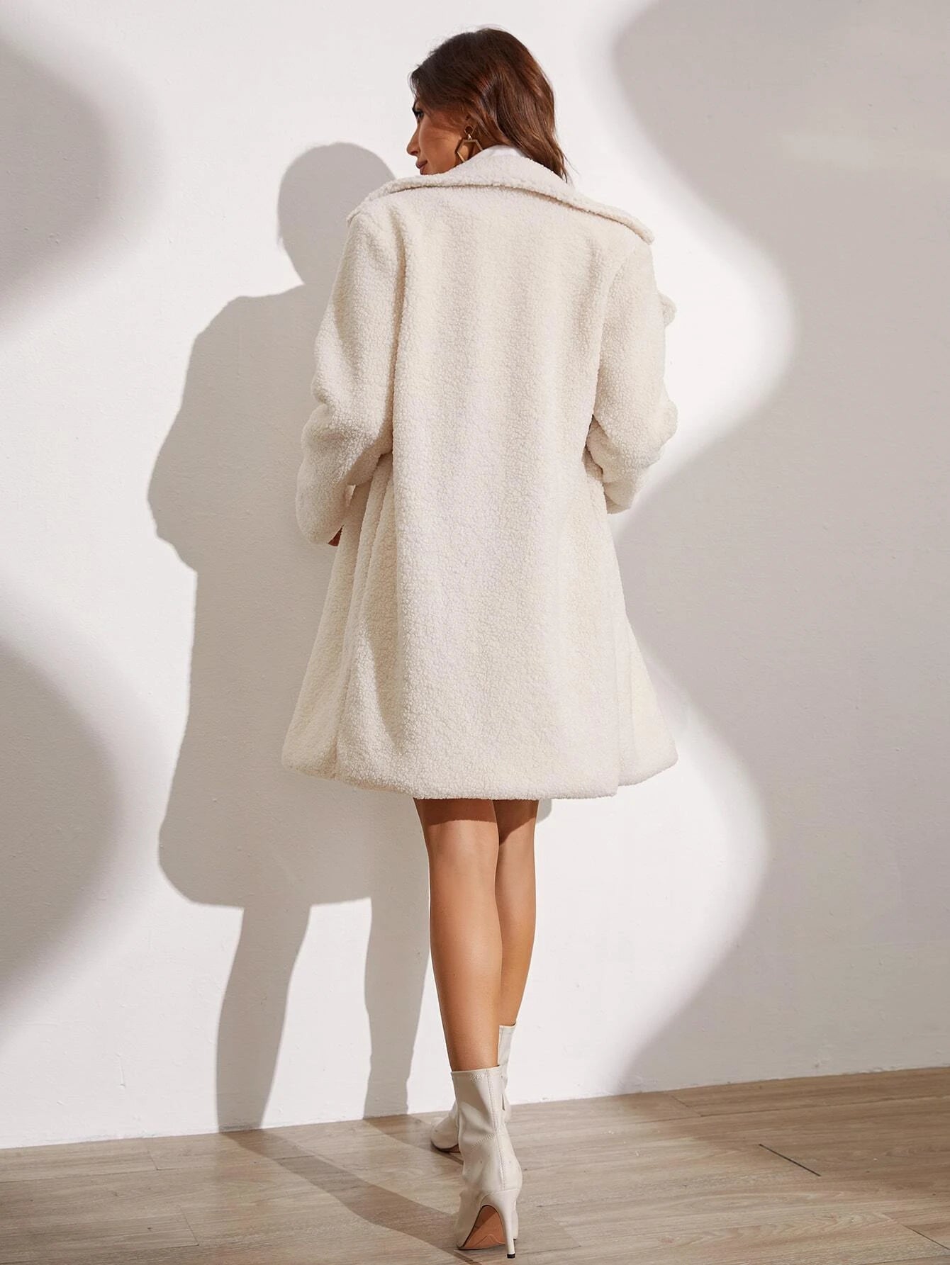 Chic SHEIN Frenchy Teddy Coat with Lapel Neck - Perfect for Cozy Elegance!