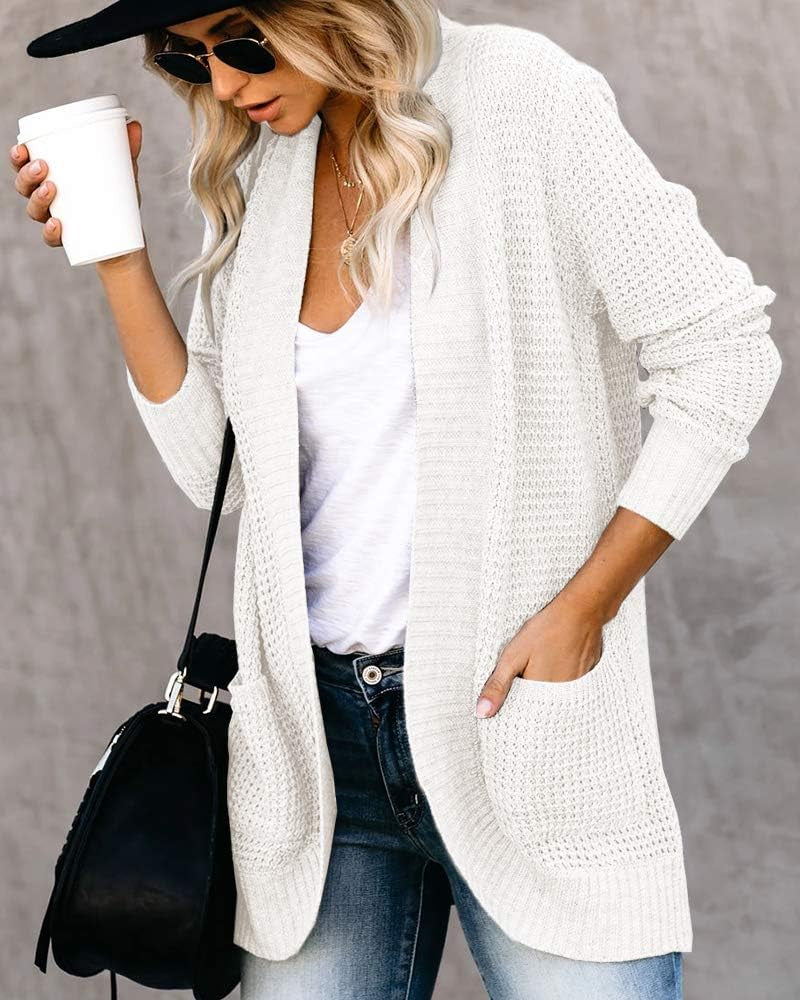 Chic Women's Lightweight Knit Cardigan with Pockets - Casual Open Front Sweater for Effortless Style