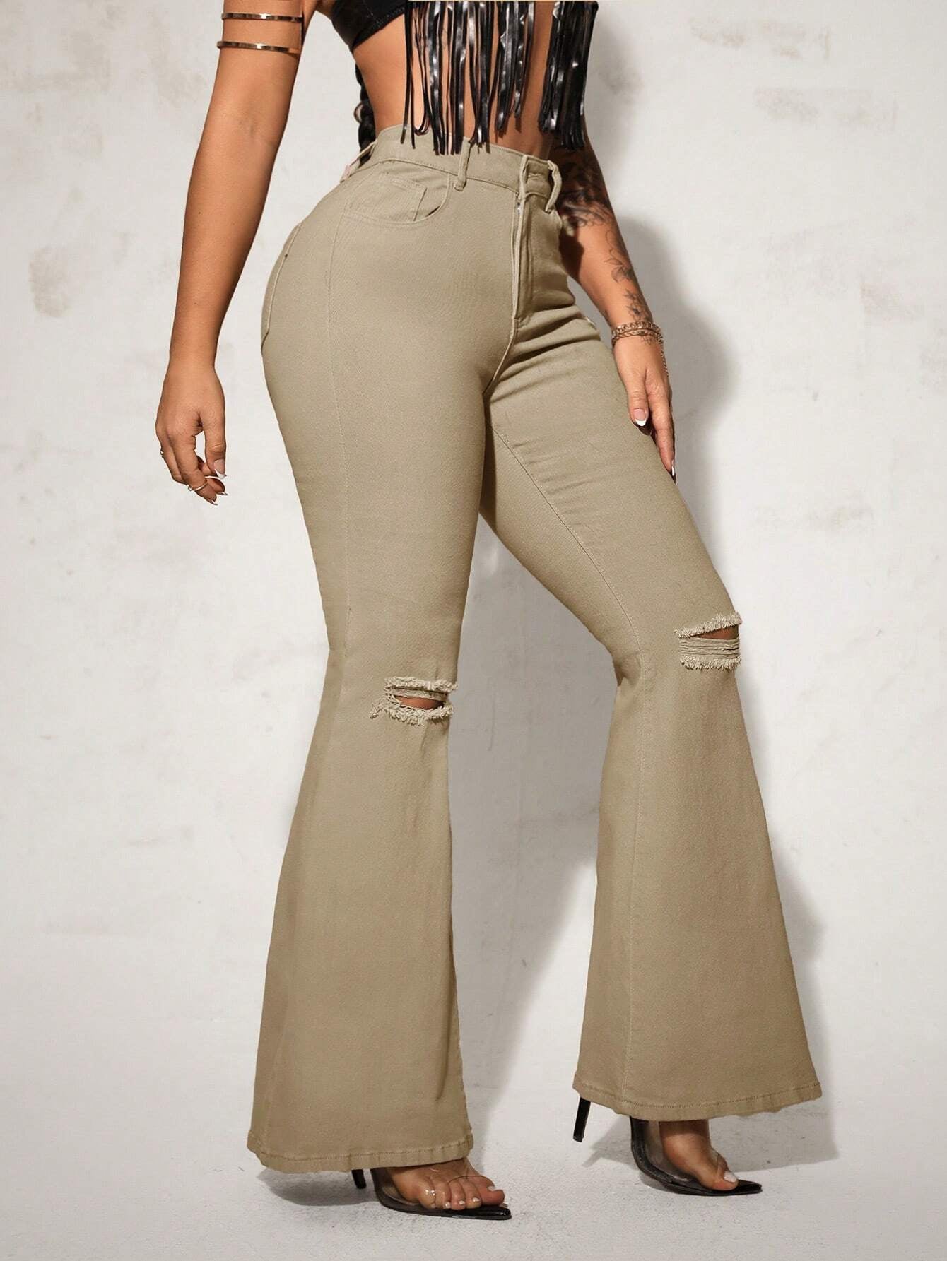 SHEIN SXY High Waist Ripped Flare Leg Jeans