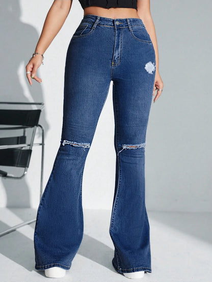 SHEIN SXY High Waist Ripped Flare Leg Jeans