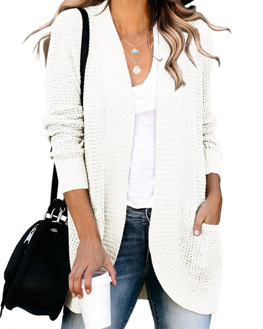 Chic Women's Lightweight Knit Cardigan with Pockets - Casual Open Front Sweater for Effortless Style